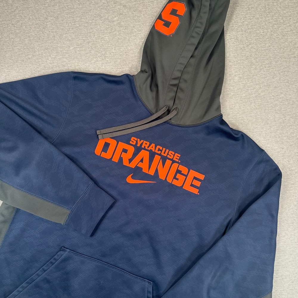Syracuse Orange Nike  Hoodie Mens Large Navy Blue‎ Grey Therma-FIT Pullover NCAA